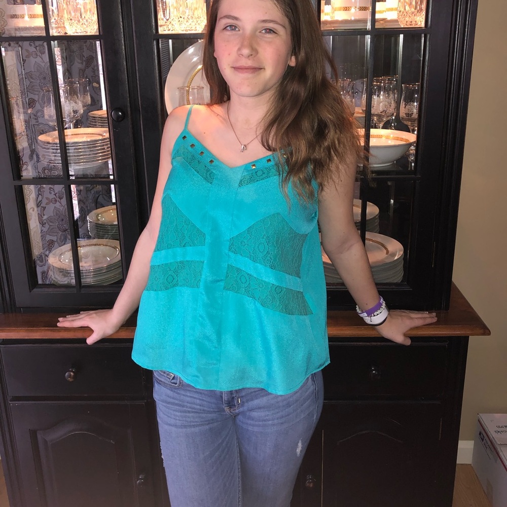 Green Margo & Sebastian Lace Accented Tank Top